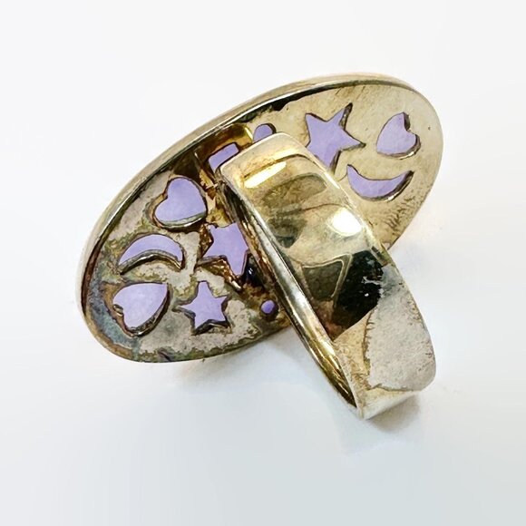 Jade Ring Lavender Purple Sterling Silver Vintage: Faceted Statement Large - Picture 4 of 5